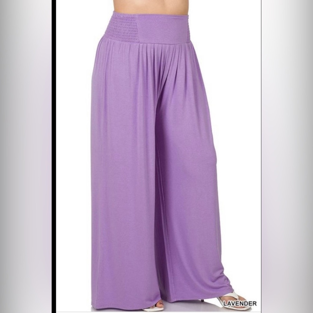 Sassy Smocked Waist Wide Leg Knit Pants in Lavender